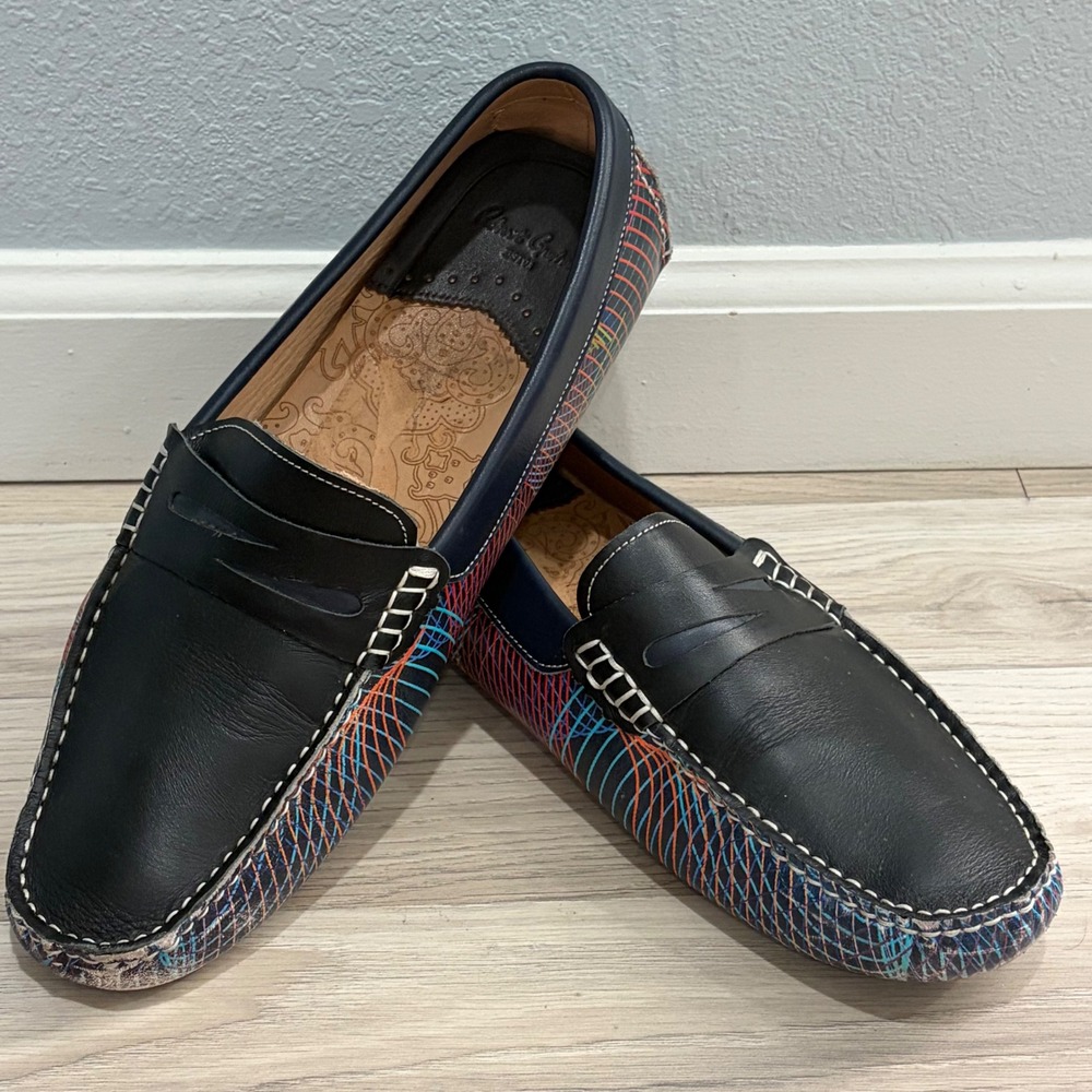 Robert Graham Mens Black Leather Multi Color Driver Penny Loafers RG5307S 11.5